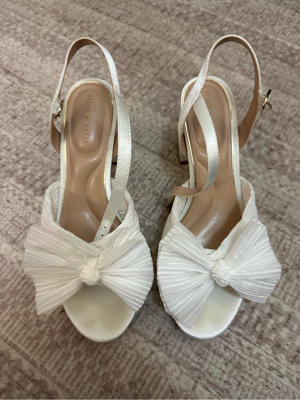 Chunky White Bow Slingback Heels